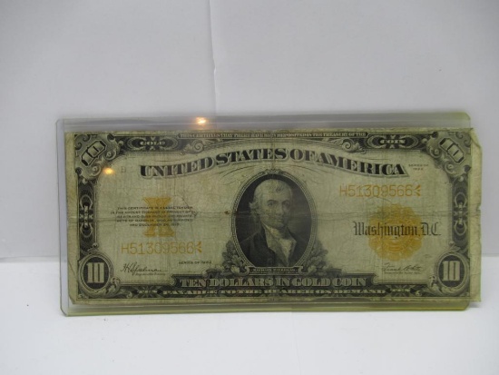 1922 United States Hillegas $10 Gold Seal Gold Certificate Bill Currency Note