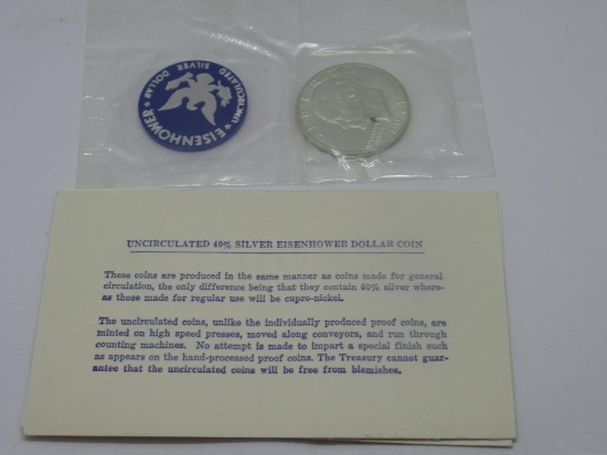 1971 United States Eisenhower Uncirculated Silver Dollar in Original Blue Envelope