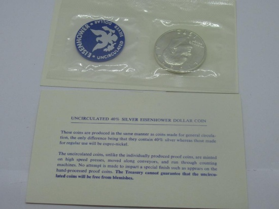 1972 United States Eisenhower Uncirculated Silver Dollar in Original Blue Envelope