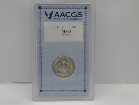 AACGS Graded 1982-D United States Washington Silver Half Dollar 90% Silver Coin - MS 65