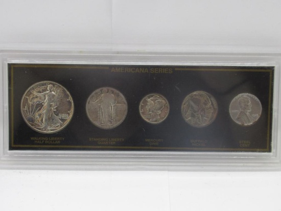 Americana Series 5 Coin Set with Walking Liberty Silver Half Dollar, Standing Liberty Quarter & More
