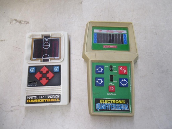 Vintage handheld games. Coleco quarterback and Mattel Basketball.