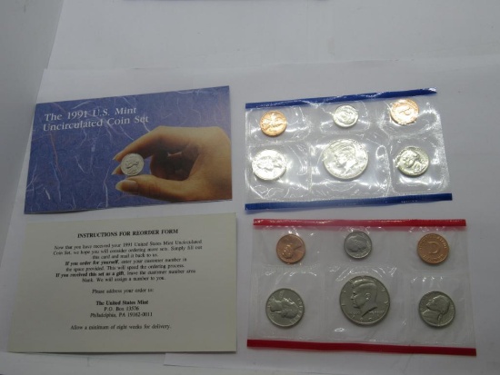 1991 United States Mint Uncirculated Coin Set in Original Envelope