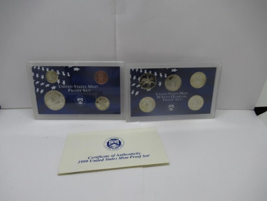 1999 United States Mint Proof Coin Set with 50 State Quarters Original 5 Quarters
