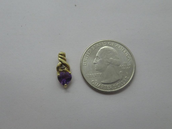 Amethyst and Diamond 14k Yellow Gold Heart Pendant (almost 1g)