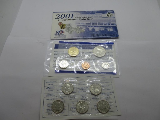 2001 United States Mint Philadelphia Uncirculated Coin Set in Original Envelope