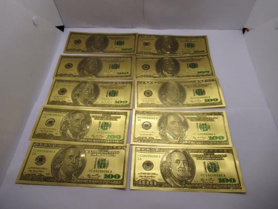 10 $100 Gold Foil Bills
