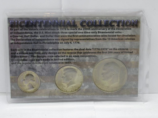United States 1976 Bicentennial Collection 3 Coin Set with Eisenhower Dollar, Kennedy Half & Quarter
