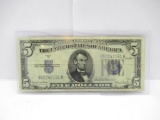 1934-D United States Lincoln $5 Silver Certificate Bill Currency Note