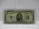 1934-D United States Lincoln $5 Silver Certificate Bill Currency Note
