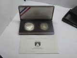 1989 United States Proof Congressional Coins with 90% Silver Dollar & Clad Half Dollar in Display