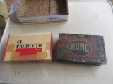 Antique cigar boxes.