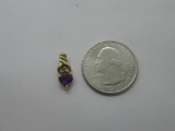 Amethyst and Diamond 14k Yellow Gold Heart Pendant (almost 1g)