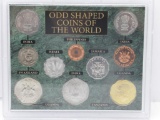 Odd Shaped Coins of the World in Display Holder Foreign World Coins