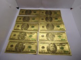 10 $100 Gold Foil Bills