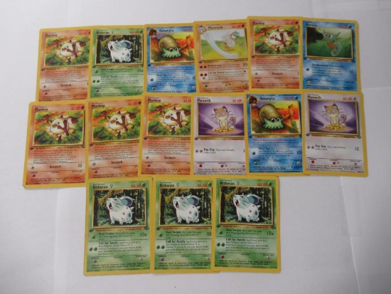 Lot of 15 First Edition Vintage Pokemon Trading Cards from Collection