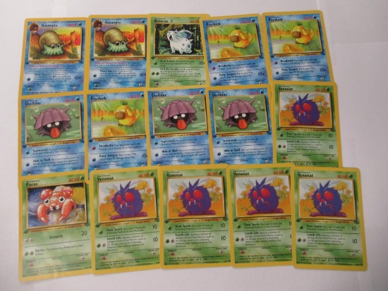 Lot of 15 First Edition Vintage Pokemon Trading Cards from Collection