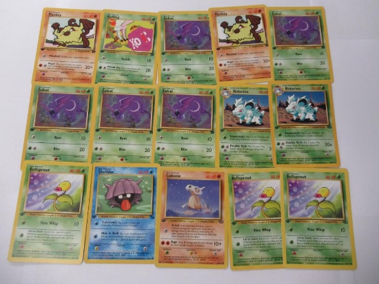 Lot of 15 First Edition Vintage Pokemon Trading Cards from Collection