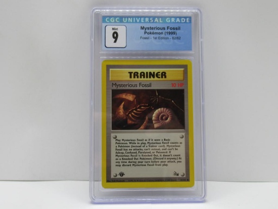 CGC Graded Mint 9 Fossil 1st Edition Pokemon Trading Card - Mysterious Fossil #62