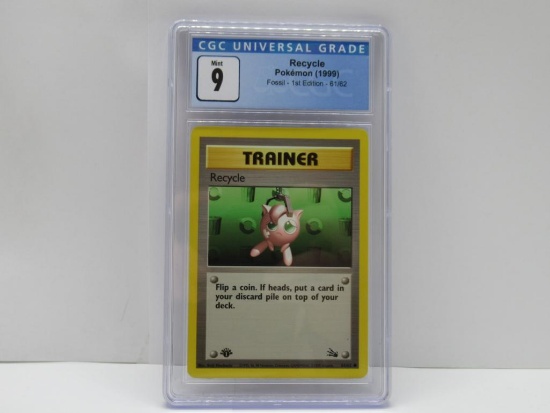 CGC Graded Mint 9 Fossil 1st Edition Pokemon Trading Card - Recycle #61