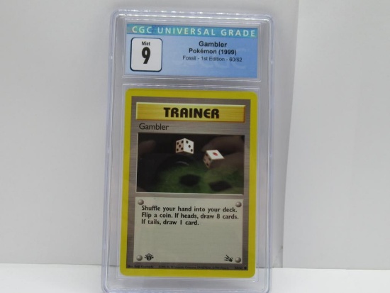 CGC Graded Mint 9 Fossil 1st Edition Pokemon Trading Card - Gambler #60
