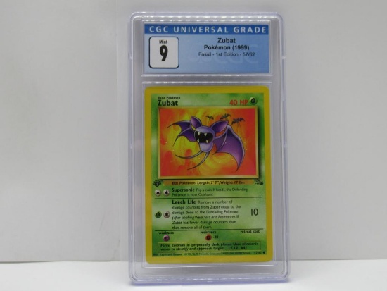 CGC Graded Mint 9 Fossil 1st Edition Pokemon Trading Card - Zubat #57