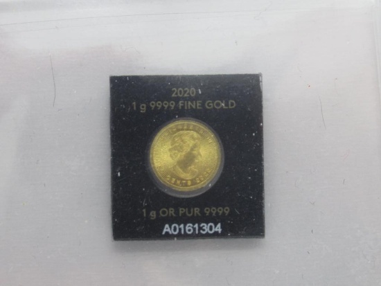 Royal Canadian Mint 1 Gram Gold Round in Assay