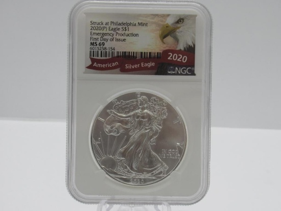 2020 American Eagle 1oz Silver First Day MS69 NGC Graded Emergency Production