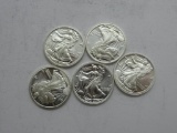 Lot of 5 American Eagle 1/10 oz Silver Fractional Rounds