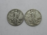 Lot of 2 Walking Liberty Half Dollars 1942-1943 American Constitutional Silver