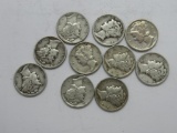 Lot of 10 Mercury Dimes-Random Dates American Constitutional Silver