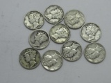 Lot of 10 Mercury Dimes-Random Dates American Constitutional Silver