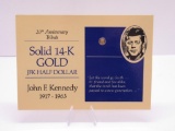 14K Gold JFK Commemorative Half Dollar 9mm 1.965 grains Limited Edition