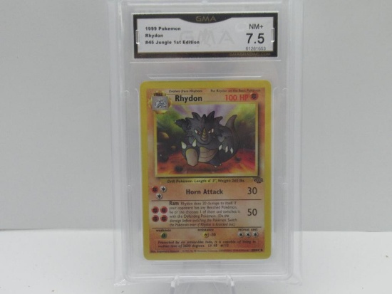 GMA GRADED 1999 POKEMON JUNGLE 1ST EDITION RHYDON #45 - NM+ 7.5