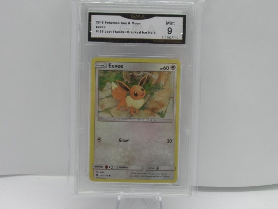 GMA GRADED 2018 POKEMON SUN & MOON EEVEE #155 LOST THUNDER CRACKED ICE HOLE MINT 9