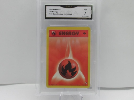 GMA GRADED 2000 POKEMON FIRE ENERGY #128 GYM HEROES 1ST EDITION NM 7