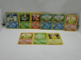 9 Card Lot of Vintage Pokemon STARTERS - PIKACHU CHARMANDER SQUIRTLE BULBASAUR - and Evolutions