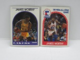 LOT OF 2 - 1989-90 NBA HOOPS SET BREAK LOS ANGELES LAKERS JAMES WORTHY CARD #210 & #219