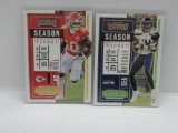 LOT OF 2 - 2020 PANINI CONTENDERS SEASON TICKET TYREEK HILL CARD #3 & DK METCALF CARD #22