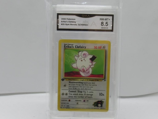 GMA GRADED POKEMON 2000 ERIKA'S CLEFAIRY #25 GYM HEROES 1ST EDITION NM-MT+ 8.5