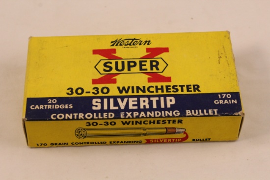 Vintage Western Super X 30-30 Winchester Silvertip Ammo in Original Box