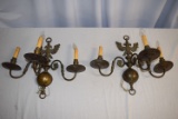 Large Pair of Brass Wall Sconces with Eagles