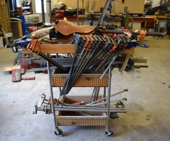 Large Lot of Clamps and Rolling Rack