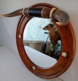 Oak mirror with custom bull horns