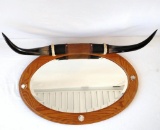 Oak oval mirror with bull horns