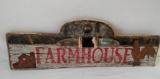 Farmhouse sign on Barnwood with bull horns