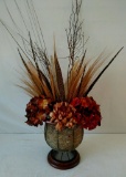Flower Arrangement with Elk Antler and Pheasant Feathers