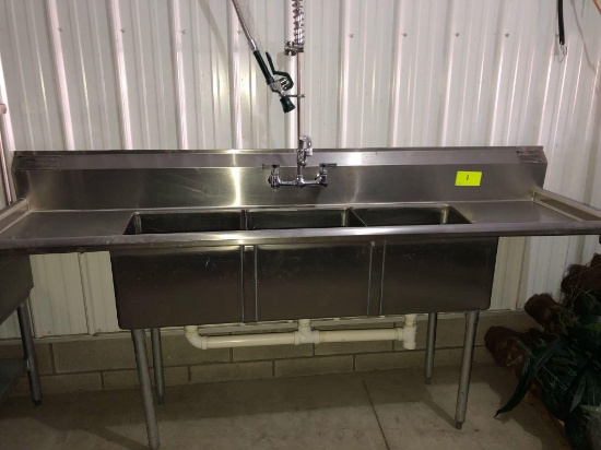 3-tub stainless steel sink