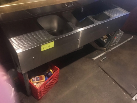 Stainless steel under bar sink three bay, 5 feet long, 30 inches tall