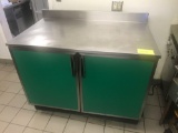 Stainless steel top prep table/work surface with under counter double door cooler